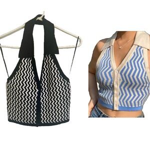 EUC Sweet Republic Black&White Chevron Retro Knit Halter Sweater Vest Crop Top